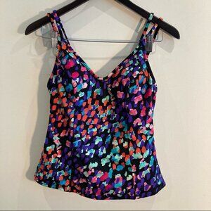 MIRACLESUIT Sz 10 Tankini Built  In Bra Colourful Design Double Strap